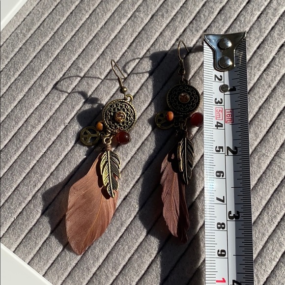 Boho earring brown feather accessories - Picture 2 of 2